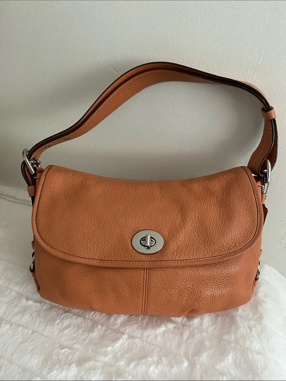Coach Legacy Pebbled Leather Flap Convertible Shoulder Bag In Camel - Picture 7 of 17